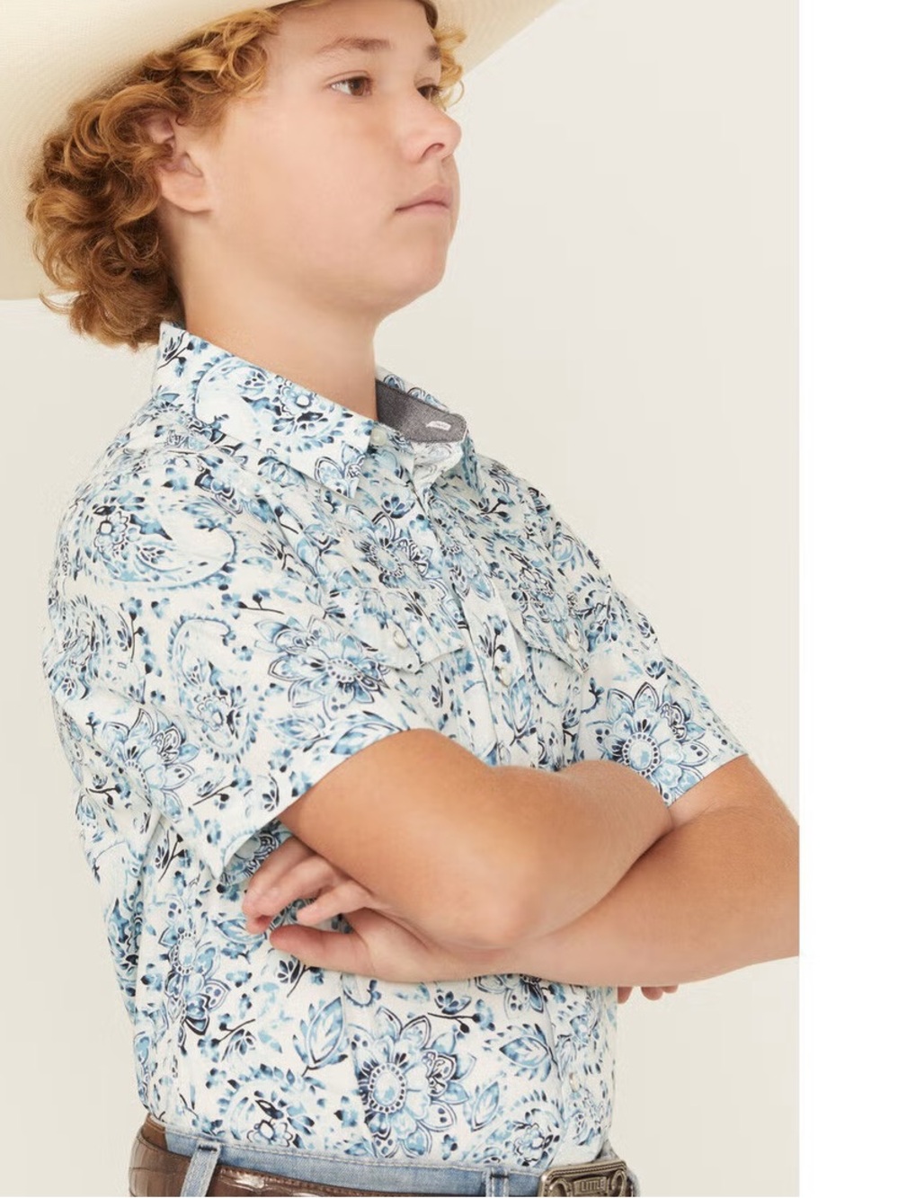 CODY JAMES BOYS' FRONTIER THREADS PAISLEY PRINT SHORT SLEEVE SNAP WESTERN SHIRT
